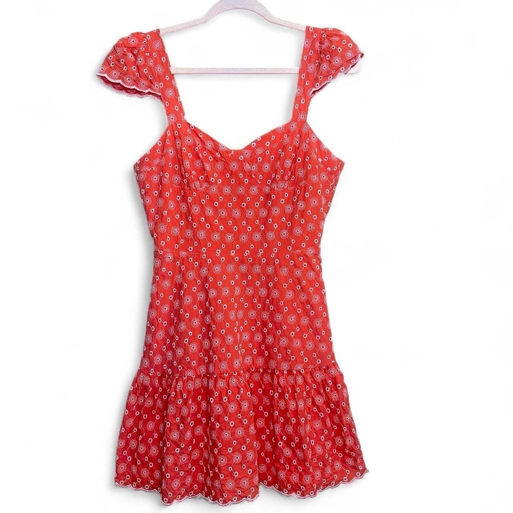 Betsy Johnson Ditsy Eyelet‎ Mini Bustier Coral Pink Mini Dress Size Small NWOT